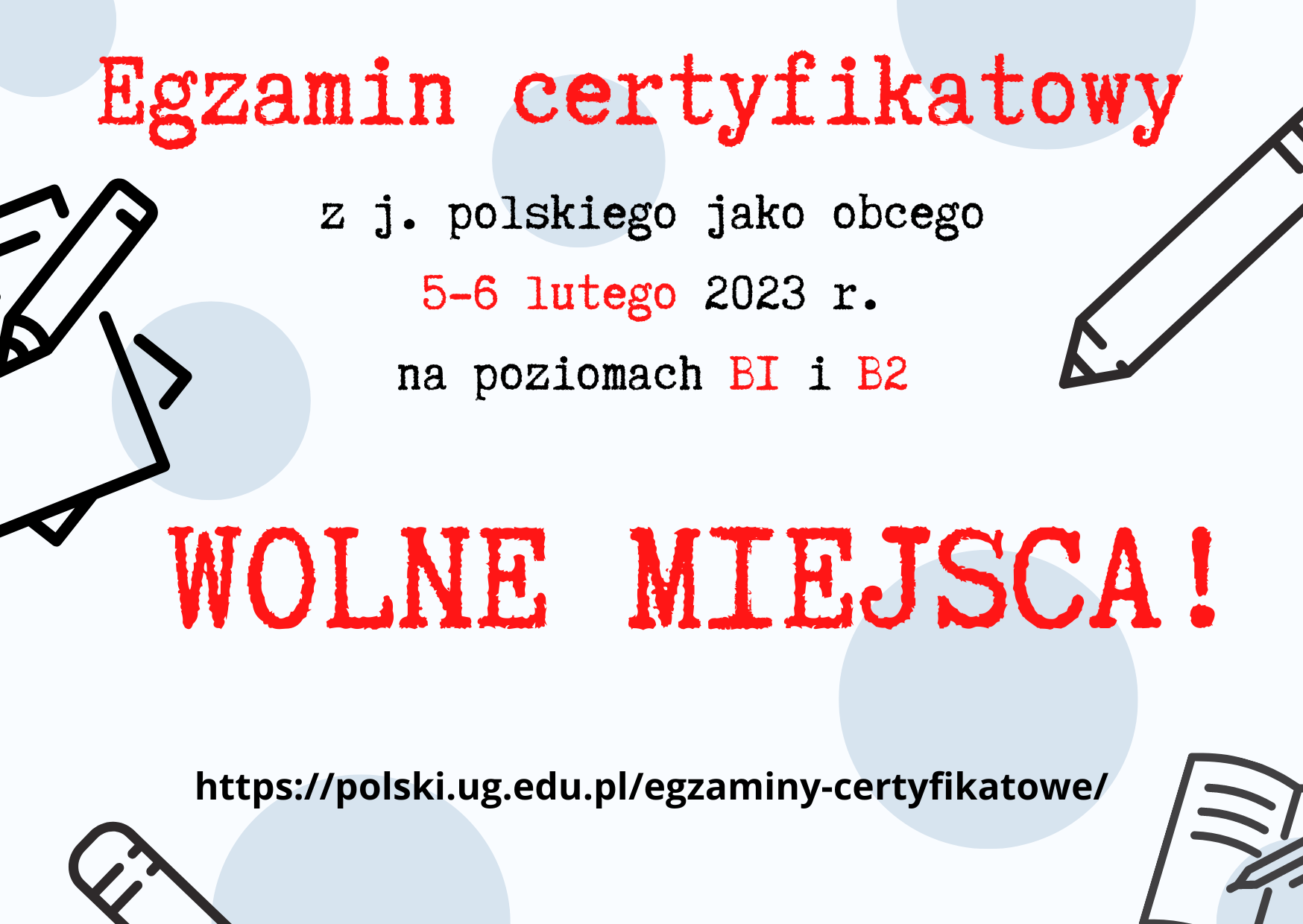 Egzamin Certyfikatowy Wolne Miejsca Akademickie Centrum J zyka 